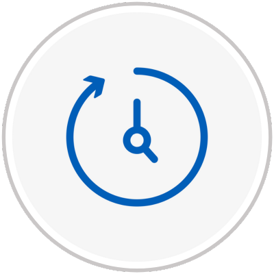 Health Innovation East - accelerate icon Blue outline of a clock with an arrow going round it