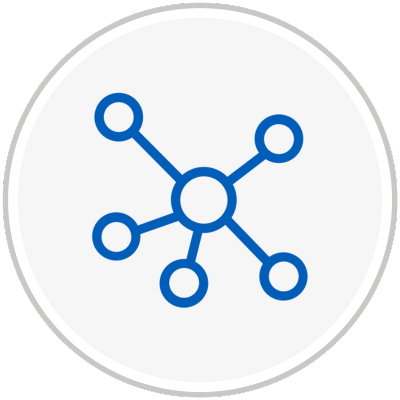 Health Innovation East - Connect Icon Blue outline of circles connected together