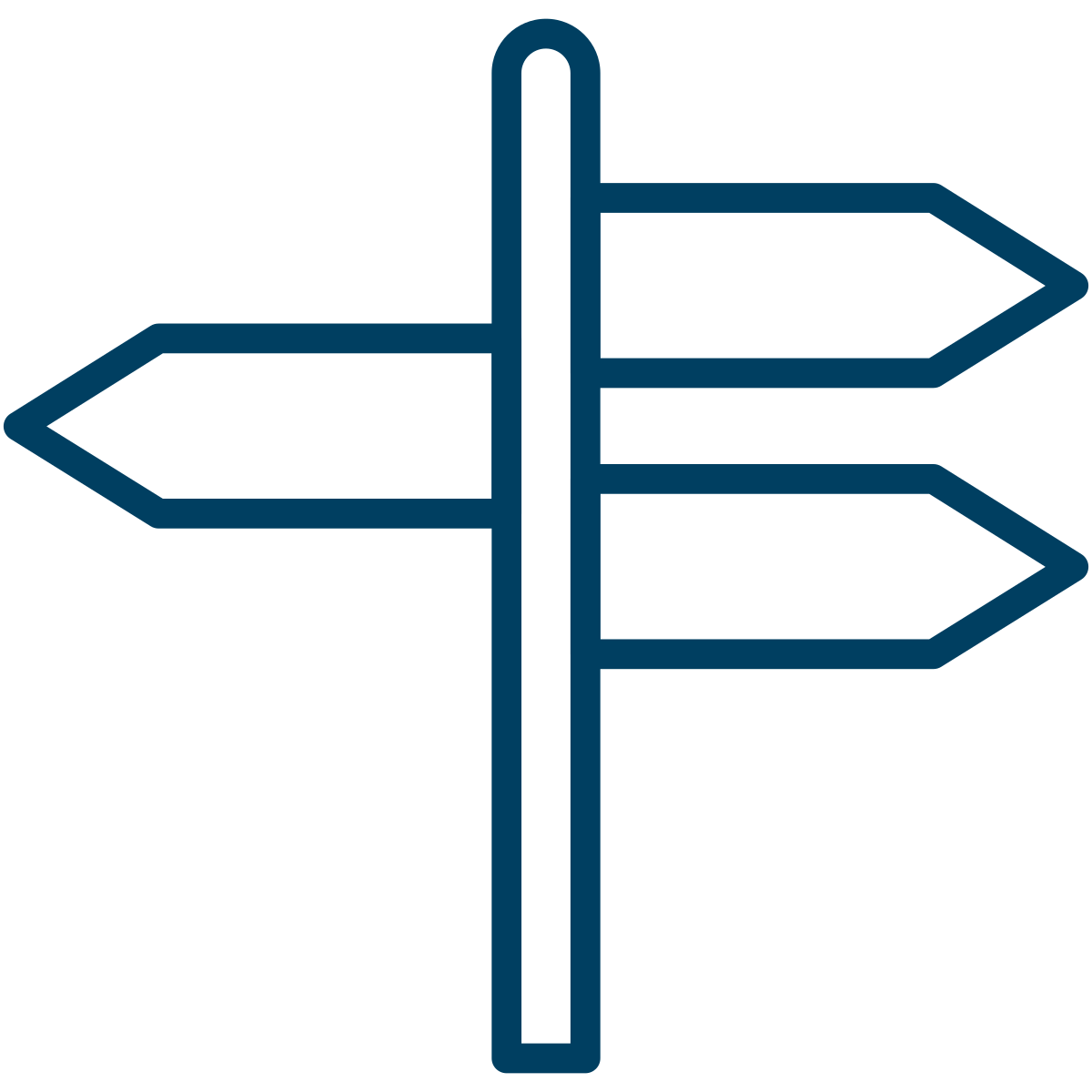 Icon of a sign post with three arrows